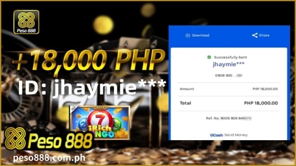 Ang manlalaro ng Peso888 Casino ay nanalo ng ₱18,000 sa iRich Bingo Game